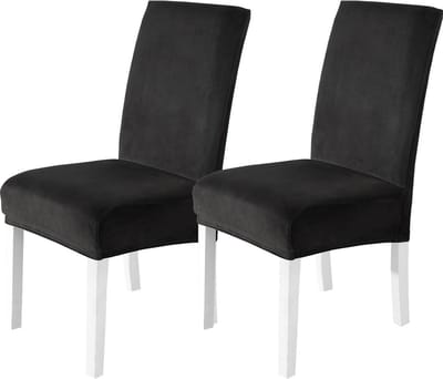 CYCMACO Fluwelen Stoelhoes Eetstoelhoezen 2 Stuks, Stretch Stoelhoezen Universele, Moderne Verwijderbare Wasbare Eetkamerstoelhoezen Voor Thuis Restaurant Hotel, Zwart