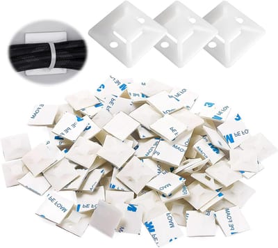 SnelShoppen - Pack van 100 Zelfklevende Kabelbinders 20x20mm Wit met Sterke Hechting Nylon Kabelhouders voor Wand Kabelbeheer Bureau Kantoor Huishoude