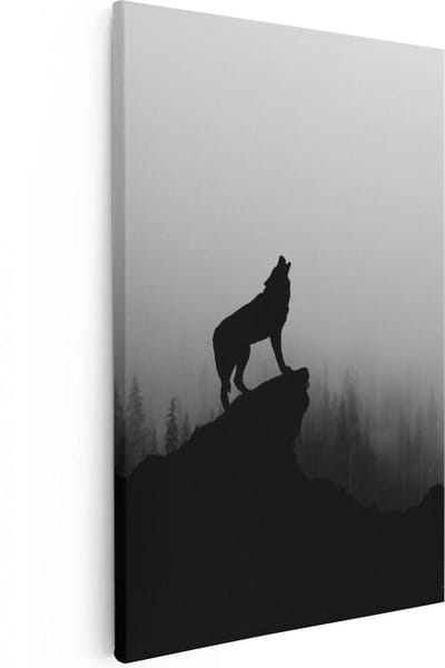 Artaza Canvas Schilderij Wolf In Mist - 20x30 cm - Klein - Wanddecoratie Bergen - Muurdecoratie Bos - Kamer Accessoires Dieren