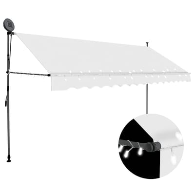 vidaXL - Luifel - handmatig - uitschuifbaar - met - LED - 400 - cm - crèmekleurig