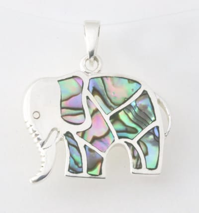 Zilveren olifant hanger met abalone schelp