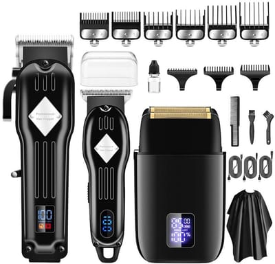 OKWISH Tondeuses - Haar Tondeuse Set voor Thuis met Trimmer Set, Draadloze Oplaadbare Tondeuse, Professionele Kapsel Tondeuse, Metaal Roestvrij Staal, Zwart
