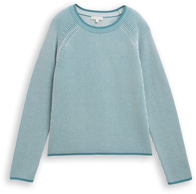 Tom Tailor - Gebreide trui met ronde hals - Maat XXL - teal plaited knit