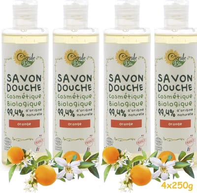 Cigale Bio Voordeel  Biologische Sinaasappel bloesem douchegel 4x250ml. Zonder conserveermiddel - kleur