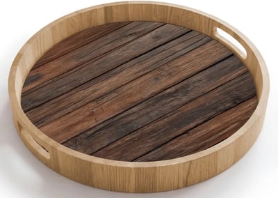 Dienblad rond 40x40 cm - Schootdienblad hout - Houten plankpatroon - Warmte - Natuurlijk - Borrelplank rechthoek - Plateau houten dienbladen