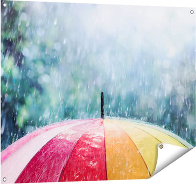 Gards Tuinposter Regenboog Paraplu met Regen - 100x80 cm - Tuindoek - Tuindecoratie - Wanddecoratie buiten - Tuinschilderij