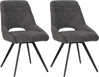 BukkitBow – Eetkamerstoel / Keukenstoel - Geschikt als Make-up Stoel - Chenille & Metalen Onderstel - Chenille Stof - Donker Grijs - 2 Stuks