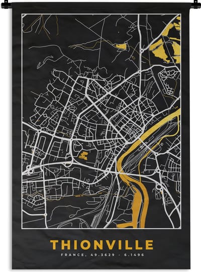 Wandkleed - Wanddoek - Kaart - Stadskaart - Plattegrond - Thionville - Frankrijk - 120x180 cm - Wandtapijt