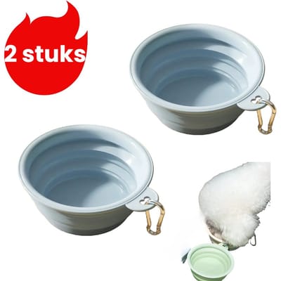 2-delige - Siliconen opvouwbare kom - Draagbare voerbak voor honden - Drinkbenodigdheden voor buiten - Huisdierbenodigdheden - Blauw