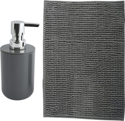 MSV badkamer droogloop mat - Milano - 40 x 60 cm - met bijpassende kleur zeeppompje - donkergrijs