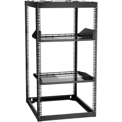 VEVOR 20U Open Frame Netwerk Rack, 585 mm diep, aan de muur gemonteerd of op de vloer staand serverrack, 4-paals constructie, met geventileerde planken en bevestigingsmateriaal, voor netwerk-IT-apparatuur en AV-apparatuur