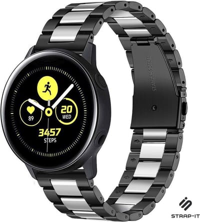 Strap-it Stalen schakel band - geschikt voor Samsung Galaxy Watch Active / Active2 / Galaxy Watch 3 41mm / Galaxy Watch 1 42mm / Gear Sport (zwart/zilver)