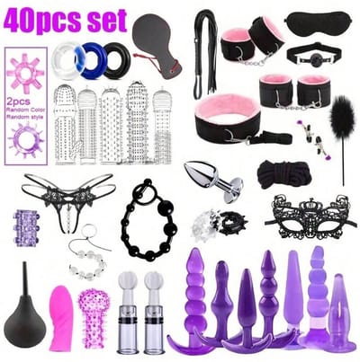 Oneay BDSM Bondage Set 40-delig – Complete SM Set met Handboeien, Blinddoek, Zweep, Tepelklemmen & Buttplugs – PU Leer – Bondage Speeltjes voor Koppels, Beginners & Rollenspel - Roze