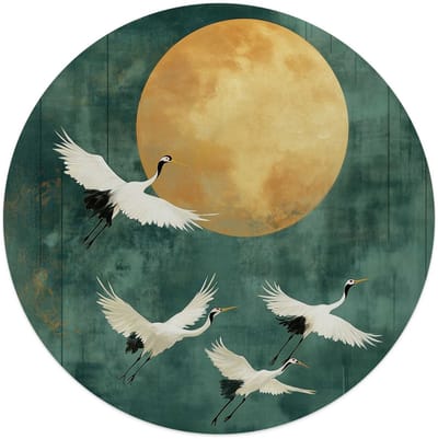 Glasschilderij Kraanvogels in de nacht - Ø 50 - Glas - REINDERS
