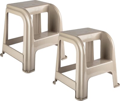 Forte Plastics Keukenkrukje/opstapje - 2x - met 2 treden - beige - kunststof - 43 x 43 x 46 cm