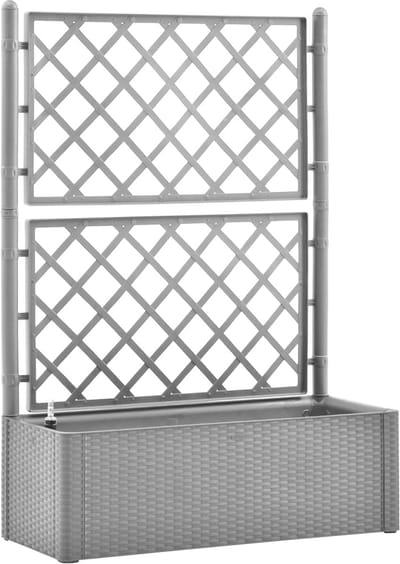Plantenbak met klimrek - Bloembak - Weerbestendig - Met trellis - Buiten - Plantenrek - Rechthoekig - Steengrijs