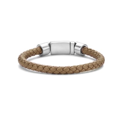 Frank 1967 7FB-0611-21 Leren Armband - Heren - Gevlochten - 6,2 mm Dikte - Stalen Slot - 10,7 mm Breed - Leer - 21 cm - Licht Bruin