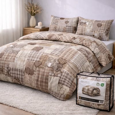 Valking Bedrukt Dekbed - Dekbed Zonder Overtrek - Beige Taupe - 200 x 220 cm - Hoesloos - 2 in 1 dekbed - Wasbaar