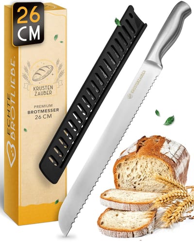 KRUSTENZAUBER 26 cm Broodmes Gekarteld RVS | Vaatwasser Bestendig | Sherp Roestvrijstalen Brood Mes voor Moeiteloos en Precies Snijden van Brood en Baguette