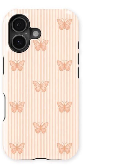 DripCase Hoesje geschikt voor iPhone 16 | Happy Stripes Motief | Magnetisch Opladen | 2-in-1 Ontwerp | Vrolijke Backcover geschikt voor iPhone 16 Blush Butterfly