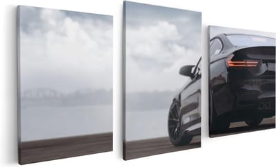 Artaza Canvas Schilderij Drieluik Zwarte Sportwagen Auto Van Achter - 120x60 - Foto Op Canvas - Canvas Print