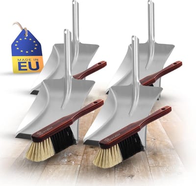 4x stoffer en blik sets paardenhaarmengsel handborstel hout bruin gelakt met stoffer en blik set metaal met rubberen lip stoffer en blik zachte haren stoffer en blik set stoffer en blik borstel en blik