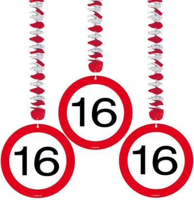 Folat - Hangdecoratie verkeersbord 16 (3 stuks)