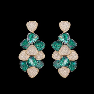 Victoria Valenza 925 Sterling Roségoud Vergulde Oorbellen met Groene Parelmoer en Zirkonia Stenen - Oorhangers - 925 sterling zilver - Rosegoudkleurig - Zirkonia