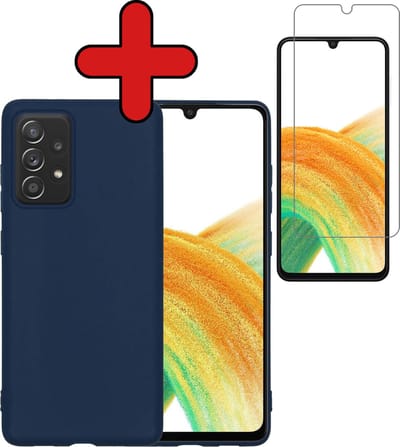 Hoesje - Met Screenprotector - Geschikt voor Samsung Galaxy A33 - Sterk & Shockproof - Telefoon Hoes - Back Cover - Siliconen Case - Telefoonhoes - Donkerblauw