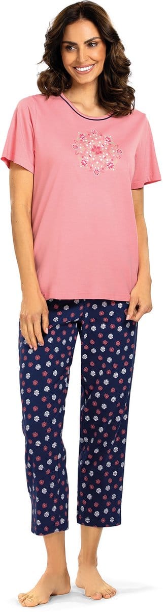 Comtessa Dames Pyjama - Katoen - Zomer - 7/8 broek - Flamingo roze - Maat 46