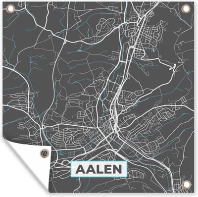 Tuin poster Blauw – Duitsland – Plattegrond – Stadskaart – Kaart – Aalen - 200x200 cm - Tuindoek