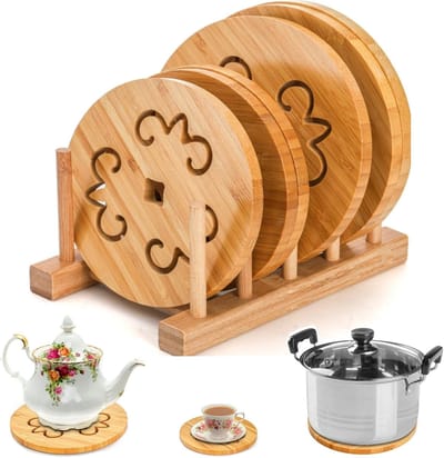 Onderzetter set - Hittebestendige matten - Keuken beschermen - Natuurlijk bamboe materiaal - 6 stuks - Natuurhout