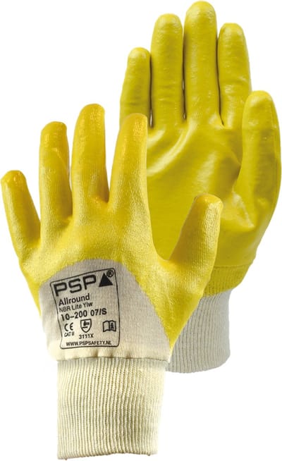 1x 12 paar - Werkhandschoenen PSP 10-200 Allround NBR Lite, Ademende rug Geel (per 12 paar), maat 7