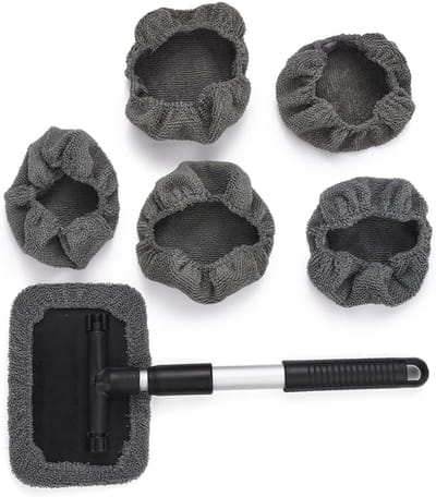 Retractable Car Window Cleaner Tools - Car Window Cleaner Inner Kit met 6 Pcs Washable Microfiber Cloth - 180°Rotating Car Windscreen Wiper - Car Window Brush voor Auto SUV