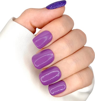 SD Press on Nails - B67 - Plaknagels - Nagelset 20 Nagels - Paars Glitter - Gellak - Nagellak - Kort Recht- Nageltips - Nepnagels met Lijm - Kunstnagels - Nail Art - Handmade - Valse nagels - Nagelvijl - Accessoires - Square nail tips - Nepnagels