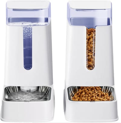 Dailygoods- Kattenvoer Dispenser - Zwaartekracht Voederbak - Waterdispenser - Roestvrijstalen Kommen - Vaatwasmachinebestendig - Geschikt voor Binnen/Buiten - Voerautomaat