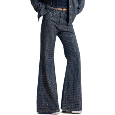 It's Basic - RHINESTONE FLARE MID RISE JEANS