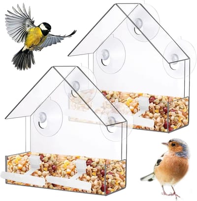 Transparante Vogelvoederbak voor Raam met Zuignappen en Staander - Ideaal voor het Voeden van Kleine Vinken, Robins en Mezen