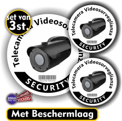 Jerma - Italiaans - Camera toezicht - Stickers - 3 st. - Ø 12 cm - 2x Ø 7 cm - Zelfklevend - Vinyl