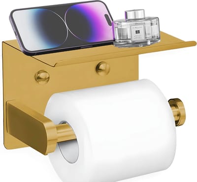 WC Rolhouder met Plankje - Goud - 3M Zelfklevend - Toiletrolhouder zonder Boren, Schoeven - WC Papier Houder met Plakmontage