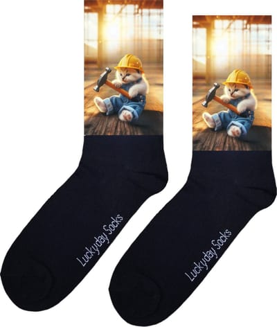 Kitten sokken - Gereedschap sokken - Poes - Kat - Opkikker - Beterschap - Lief - Kerstsokken - Verjaardag cadeau - Leuke sokken - Vrolijke sokken - Werk sokken - Vaderdag Cadeau sokken - LuckyDay Socks - Sokken waar je vrolijk van wordt - Maat 37-44