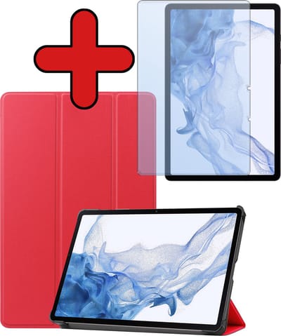 Hoesje - Geschikt voor Samsung Galaxy Tab S9 - Met Screenprotector - Trifold Bookcase Hoes - Hard Cover Case - Met Uitsparing Geschikt voor S Pen - Hardcover Book - Tablethoes - Rood