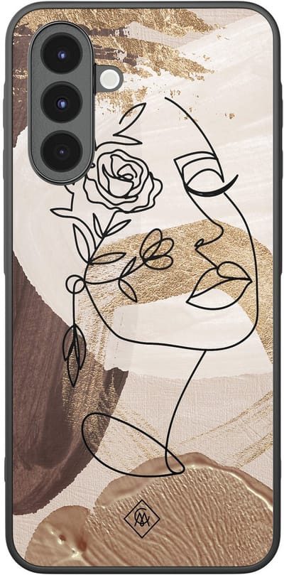 Casimoda® hoesje - Geschikt voor Samsung Galaxy A17 - Abstract Gezicht Bruin - Zwart TPU Backcover - Geometrisch patroon - Bruin/beige