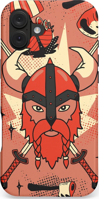 Casetastic hoesje geschikt voor Apple iPhone 16 Plus - MagSafe - Dubbellaagse bescherming - Gehoornde Strijder - Fashion Case - Koraal Terracotta Taupe Donkergrijs