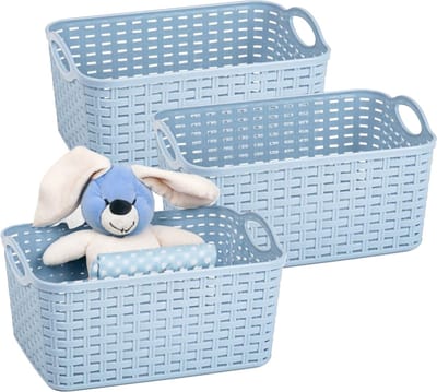 Plasticforte opbergmandje/kastmandje - 3x - 12 liter - ijsblauw - kunststof - 33 x 24 x 21 cm - nestbaar