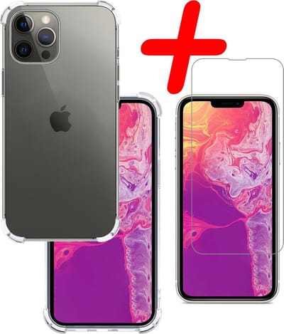 Hoesje Met Screenprotector - Geschikt voor Apple iPhone 13 Pro - Sterk & Shockproof - Siliconen Case - Back Cover - Telefoon Hoes - Shock Proof - Transparant