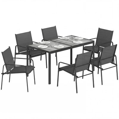 Outsunny Patio Dining Set-Verzinkt staal, Kunststof-150L x 80B x 74H cm-Zwart