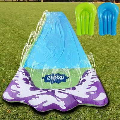 Opblaasbare Waterglijbaan - Dubbele Glijbaan Tuin - Zomer Entertainment - Dubbele Waterglijbaan - 61 x 14 m - Blauw Groen