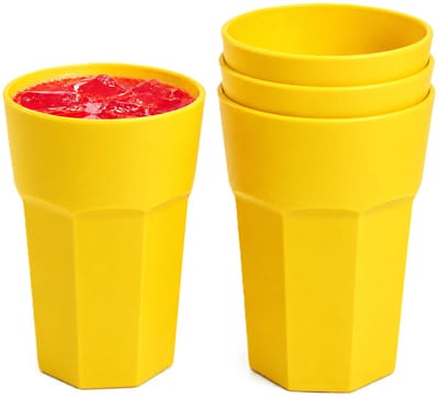 Plasticforte onbreekbaar drinkglas - 4x - kunststof - geel - 520 ml - drinkglazen - lichtgewicht - 9 x 13 cm - stapelbaar