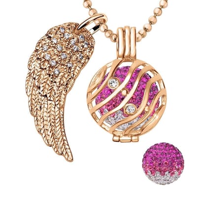 Engelenroeper 18mm Bolhouder met Ketting 90cm en Bolletje - Dames - Roségoudkleurig Golven - EBS18088